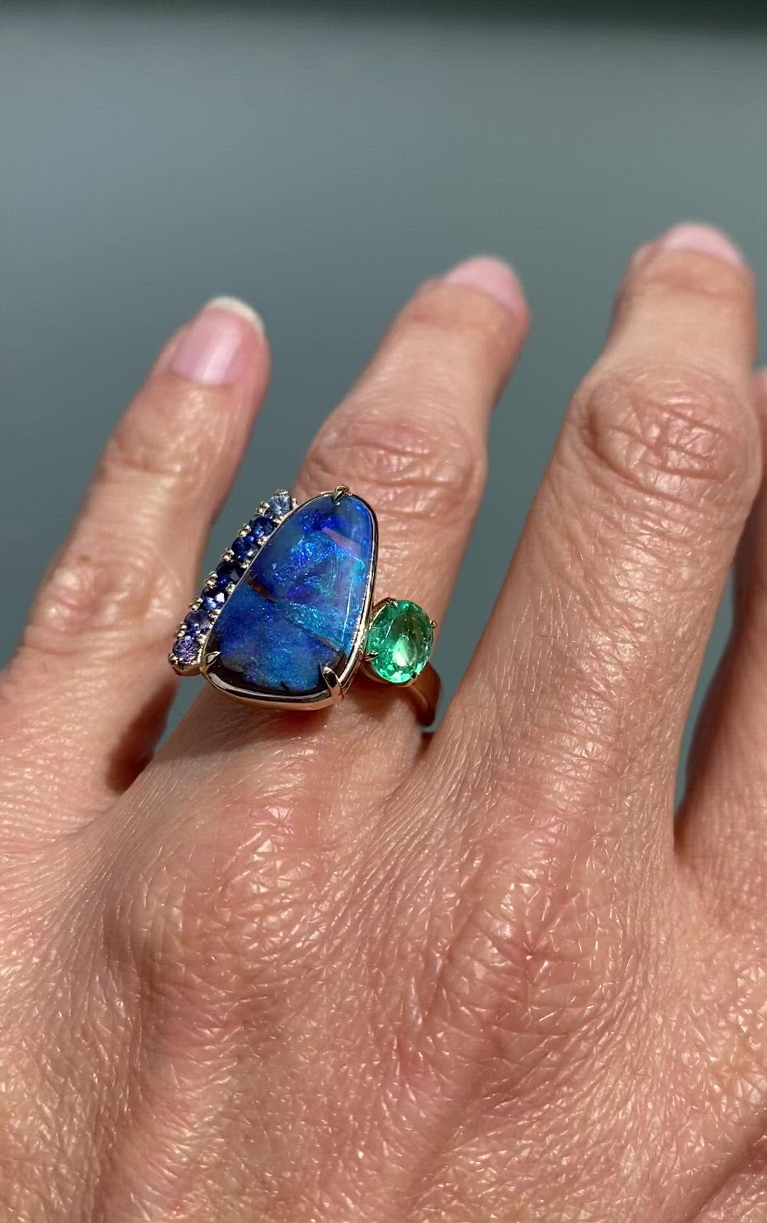 Alchemy Opal Sapphire and Emerald Gold Ring by NIXIN Jewelry