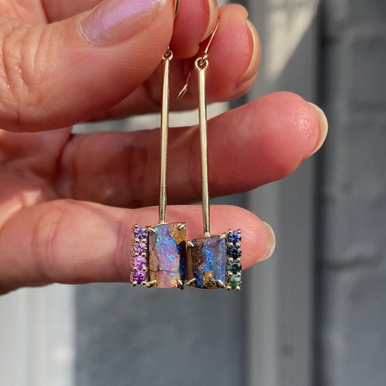 Dusk to Dreams Sapphire and Purple Opal Gold Drop Earrings by NIXIN Jewelry