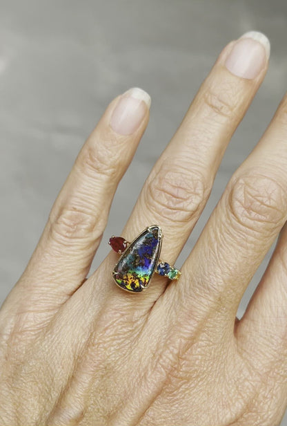 Regalia Gold Opal and Ruby Ring