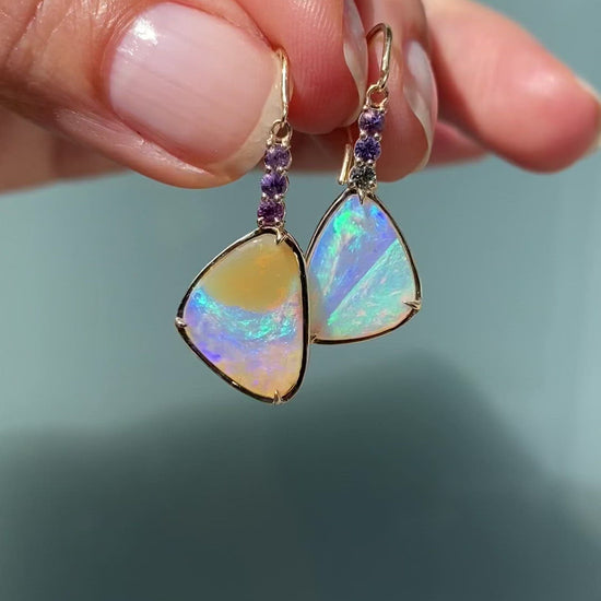 Gold Crystal Opal Earrings with Sapphires by NIXIN Jewelry