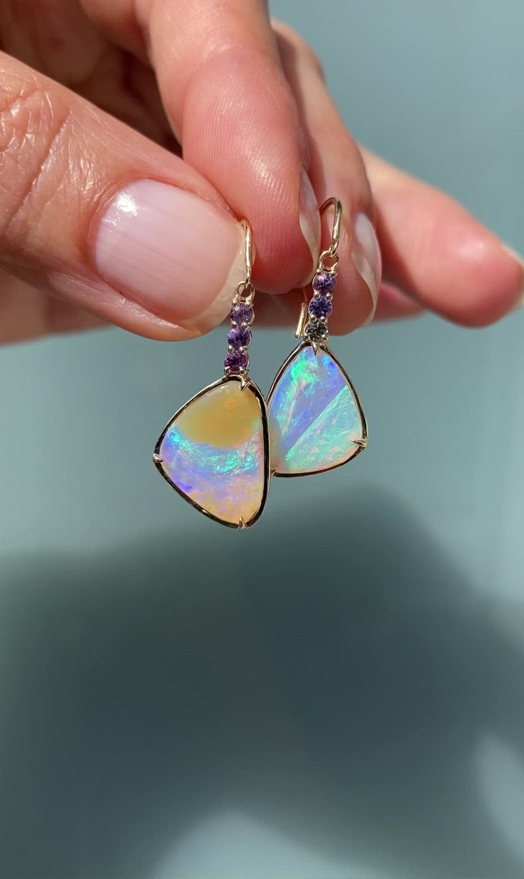 Gold Crystal Opal Earrings with Sapphires by NIXIN Jewelry