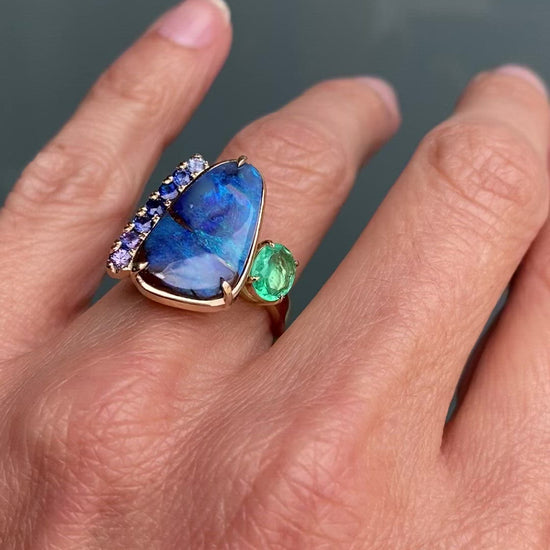 Alchemy Opal Sapphire and Emerald Gold Ring by NIXIN Jewelry