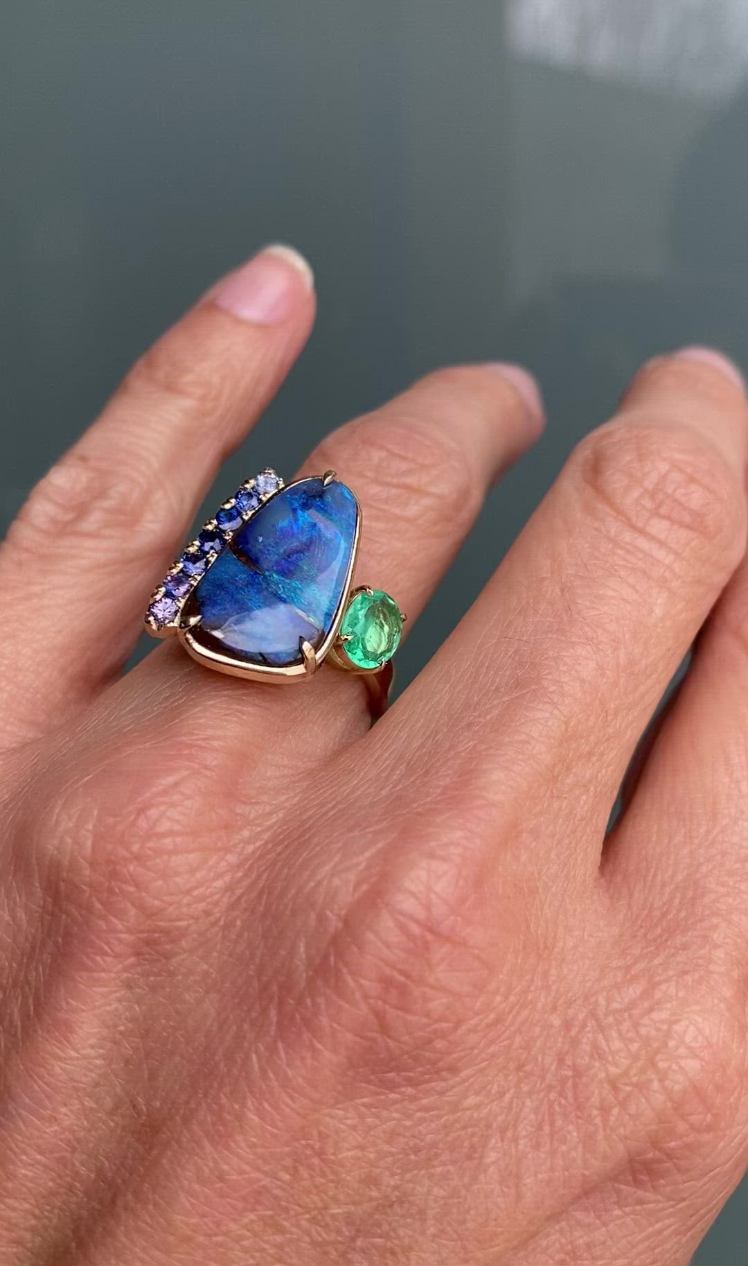 Alchemy Opal Sapphire and Emerald Gold Ring by NIXIN Jewelry