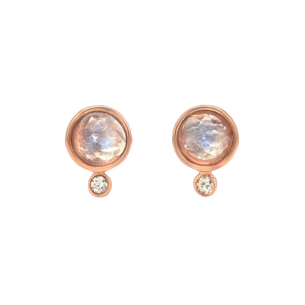 moonbeam moonstone diamond stud earrings on white background