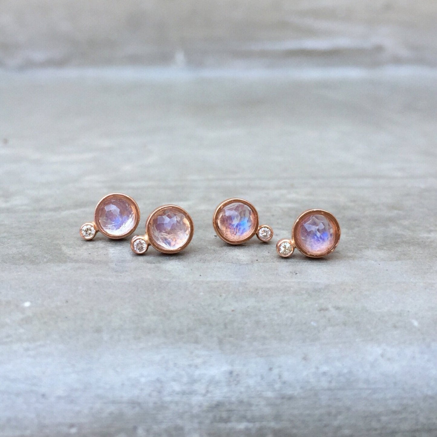 moonbeam moonstone diamond stud earrings in rose gold