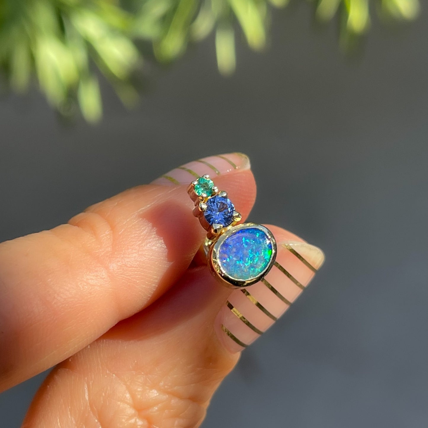 Opal emerald and sapphire earrings in 14k gold by NIXIN Jewelry