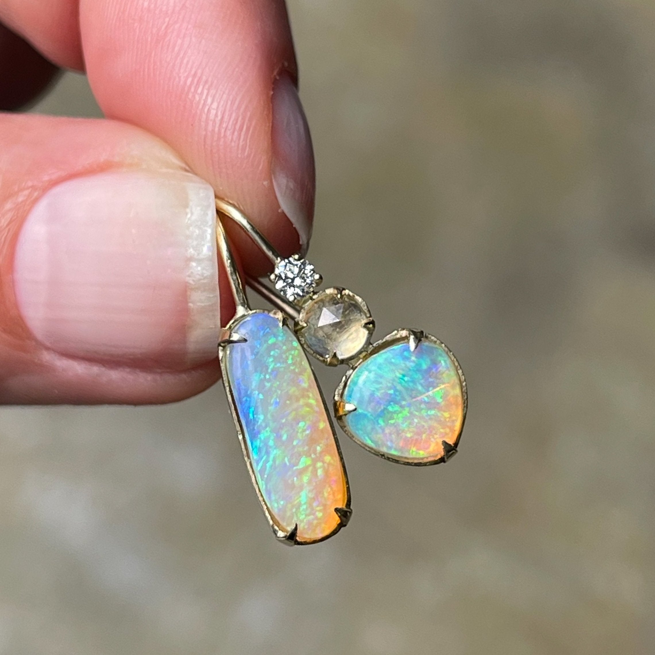 Opal and Diamond Cluster Stud Earrings | Pravins