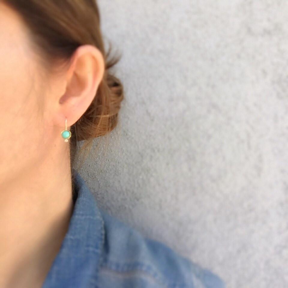 Diamond Terrano Gold Turquoise Drop Earrings on model