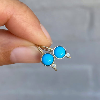 earrings Diamond Terrano Turquoise Earrings - 14k Yellow Gold, Polish