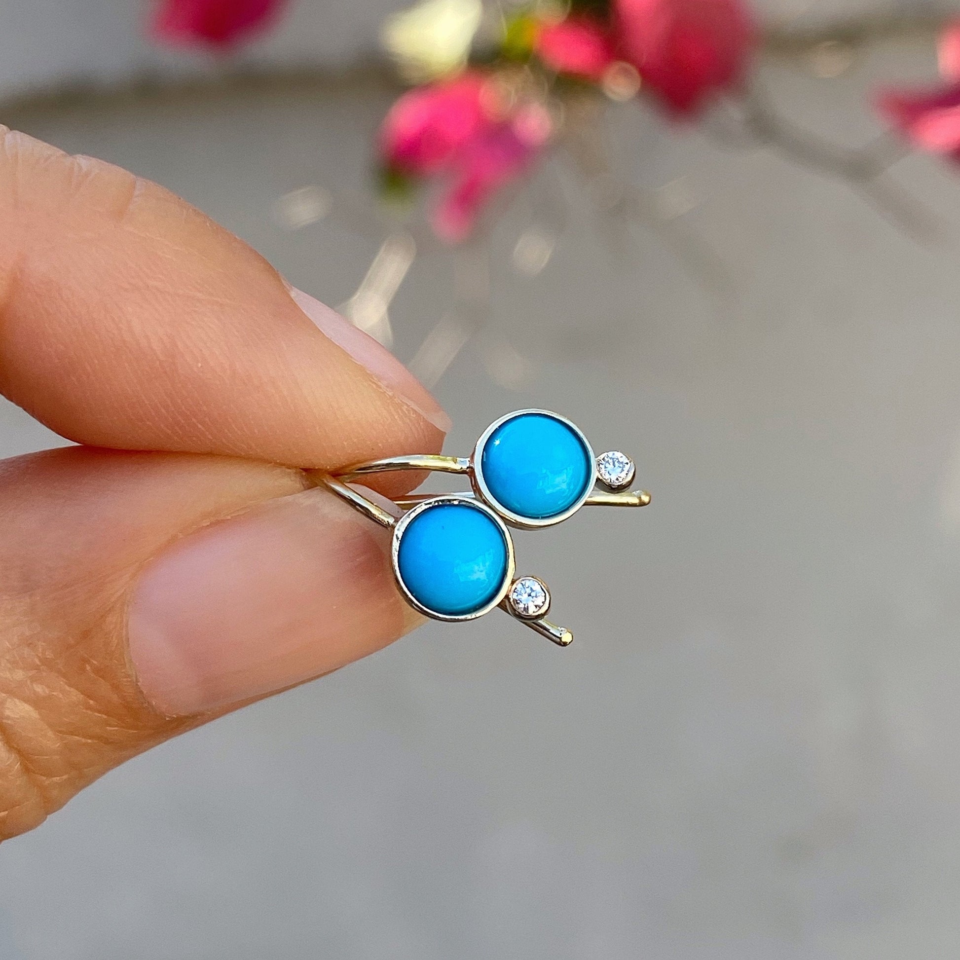 earrings Diamond Terrano Turquoise Earrings - 14k Yellow Gold, Polish