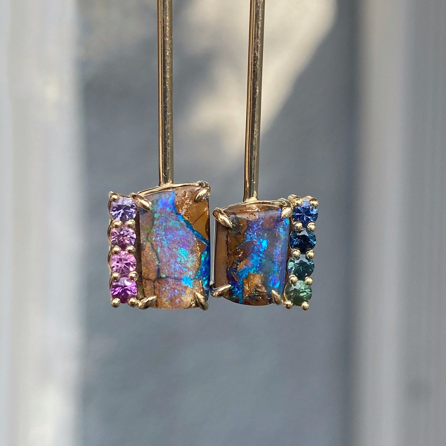 Dusk to Dreams Sapphire and Purple Opal Gold Drop Earrings by NIXIN Jewelry