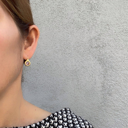 rose cut sapphire earrings on model
