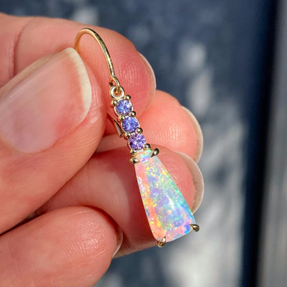 Felicity Sapphire and Crystal Pipe Opal Gold Drop Earrings by NIXIN Jewelry