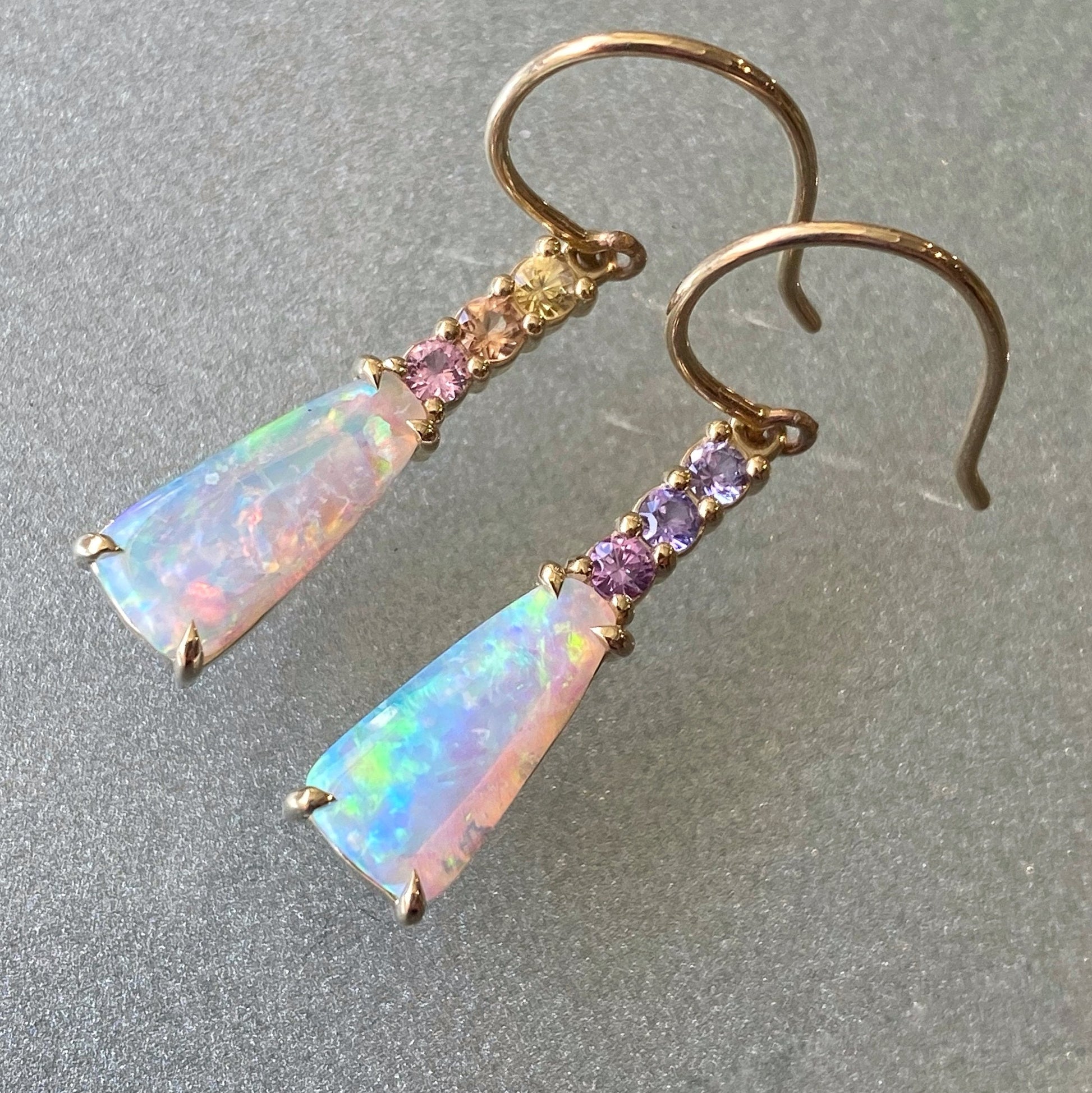 Felicity Sapphire and Crystal Pipe Opal Gold Drop Earrings by NIXIN Jewelry