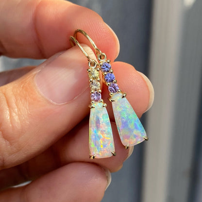 Felicity Sapphire and Crystal Pipe Opal Gold Drop Earrings by NIXIN Jewelry