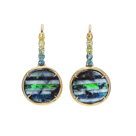 Galapagos Green Sapphire Opal Drop Earrings by NIXIN Jewelry