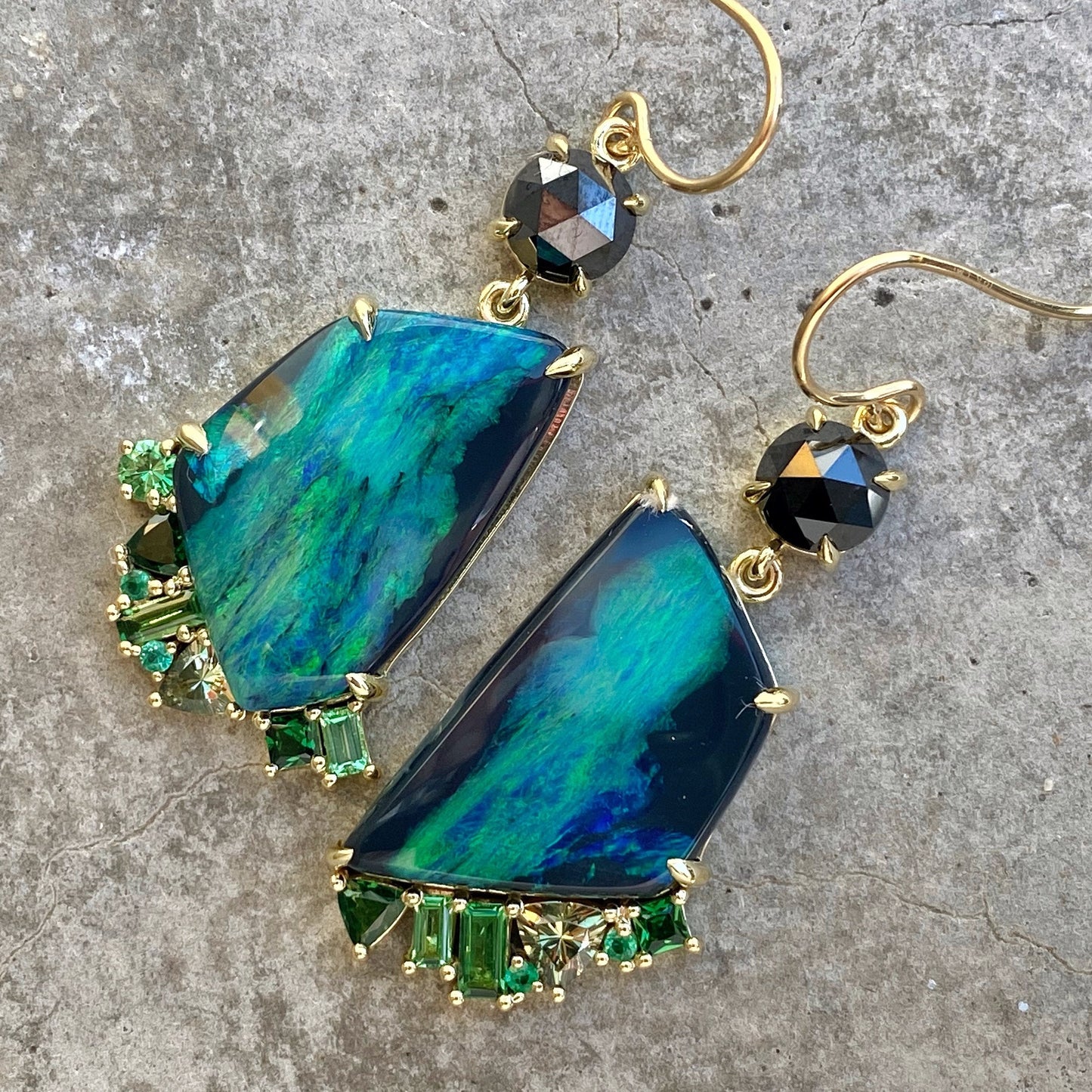 Hidden Valley Green Garnet Black Opal Earrings by NIXIN Jewlery