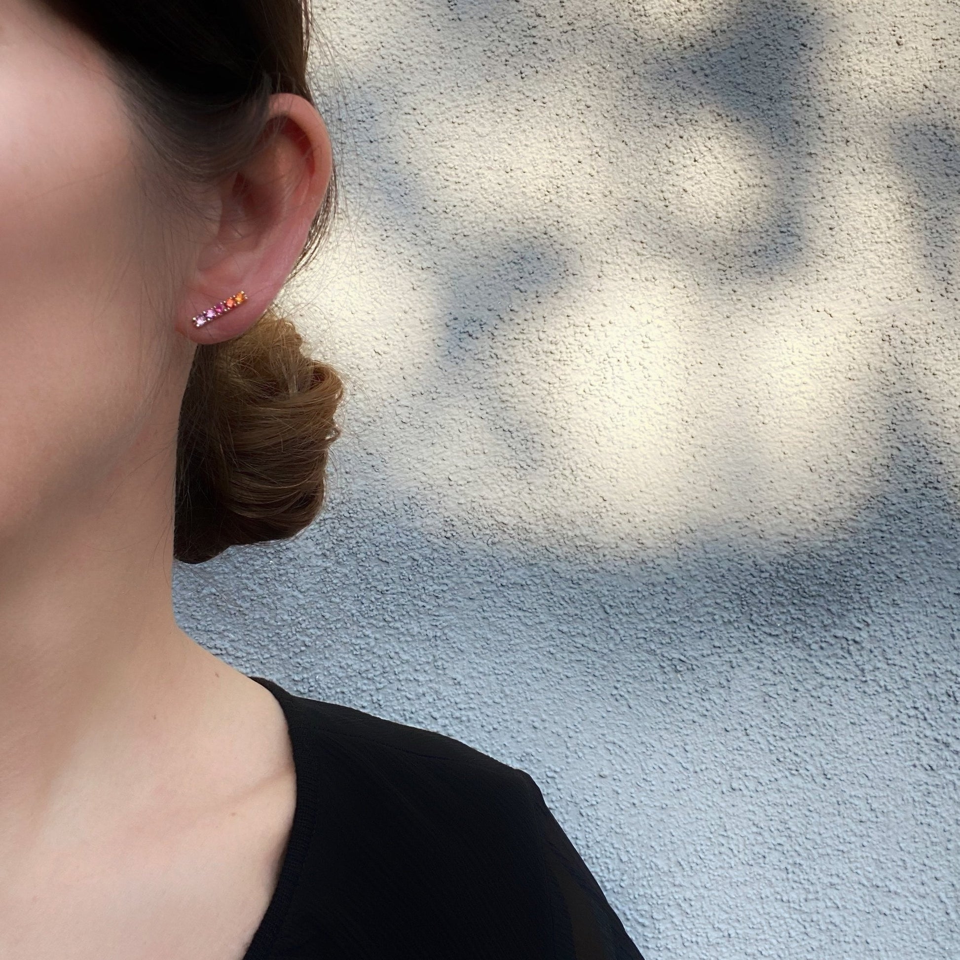 Linea Ombré Sapphire Bar Stud Earring Singles line + hue collaboration with NIXIN Jewelry