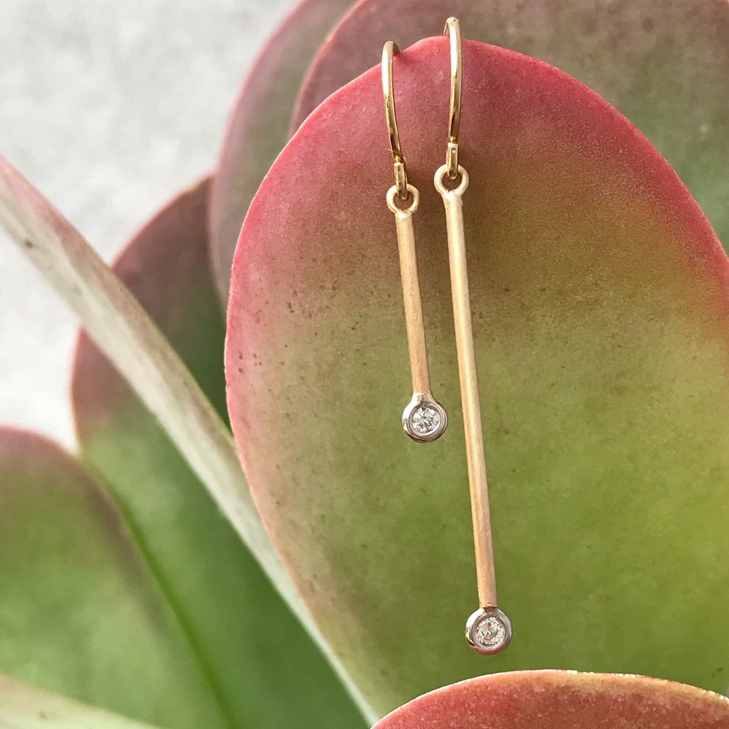 Pendulum Minimalist Rose Gold Diamond Earrings-earrings-NIXIN-Petite Pair-14k Rose Gold-Satin Finish-NIXIN