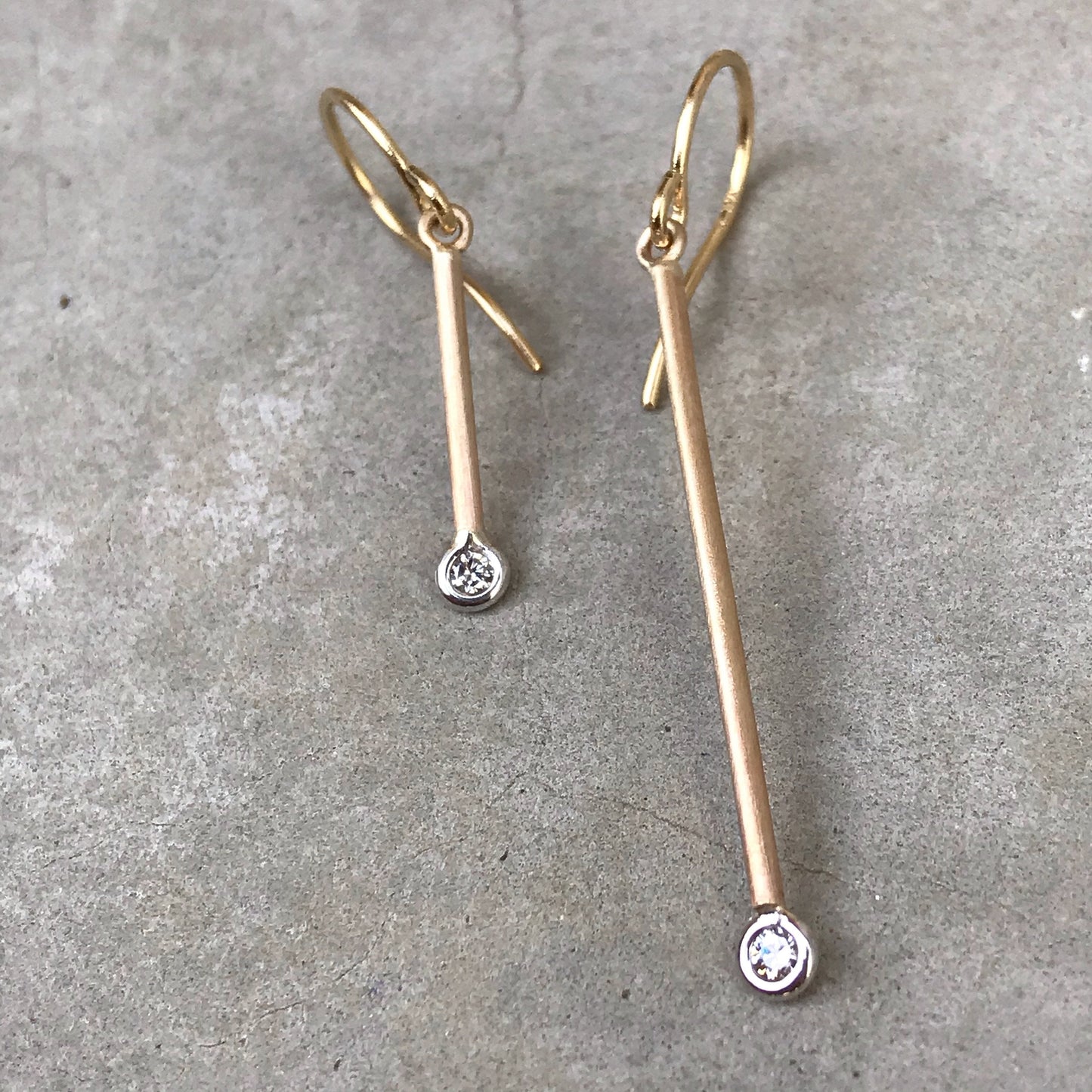 Pendulum Minimalist Rose Gold Diamond Earrings-earrings-NIXIN-Petite Pair-14k Rose Gold-Satin Finish-NIXIN