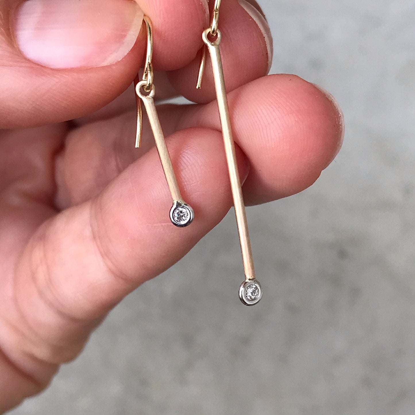 Pendulum Minimalist Rose Gold Diamond Earrings-earrings-NIXIN-Petite Pair-14k Rose Gold-Satin Finish-NIXIN