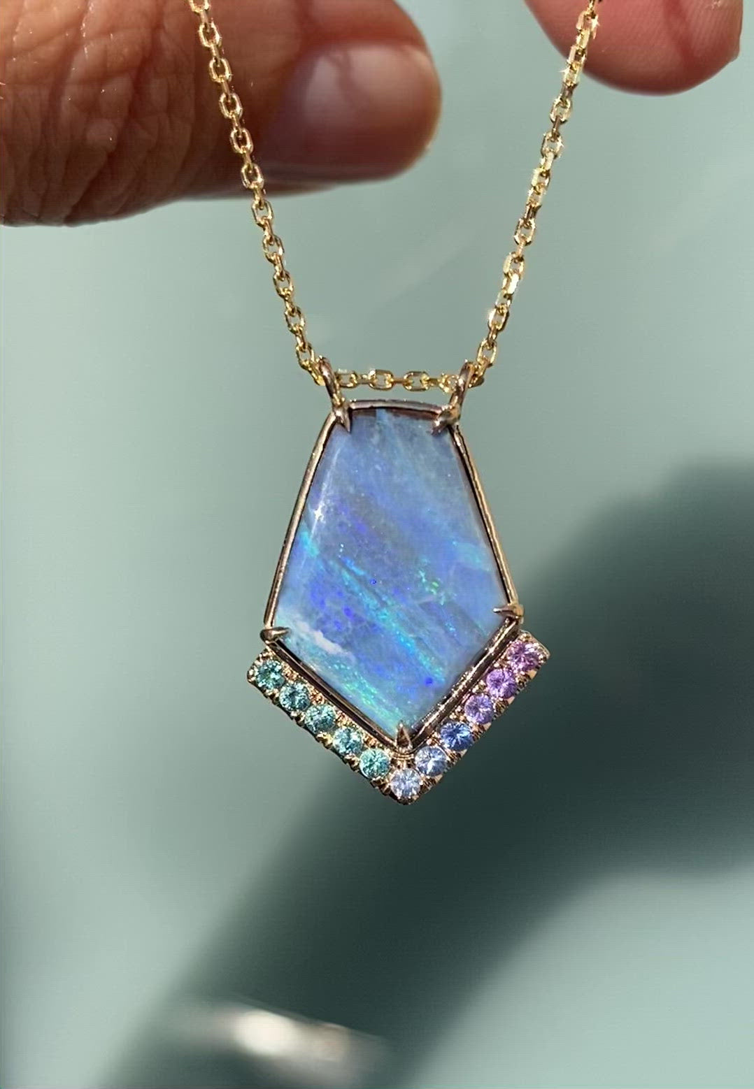 Blue Phoenix Sapphire and Boulder Opal Necklace | Opal Necklace
