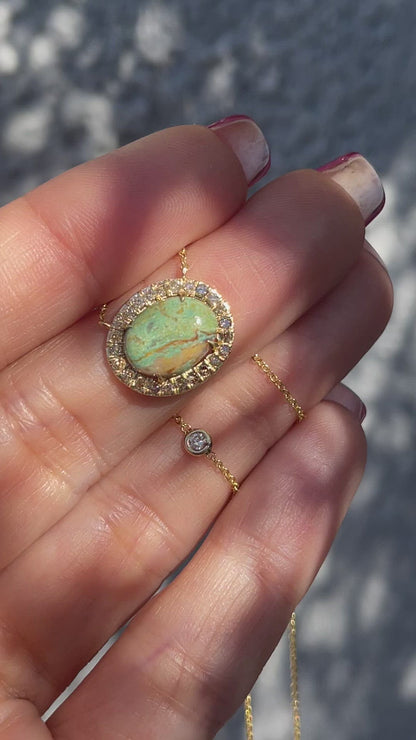 Video of turquoise and diamond necklace by NIXIN Jewelry in sunlight