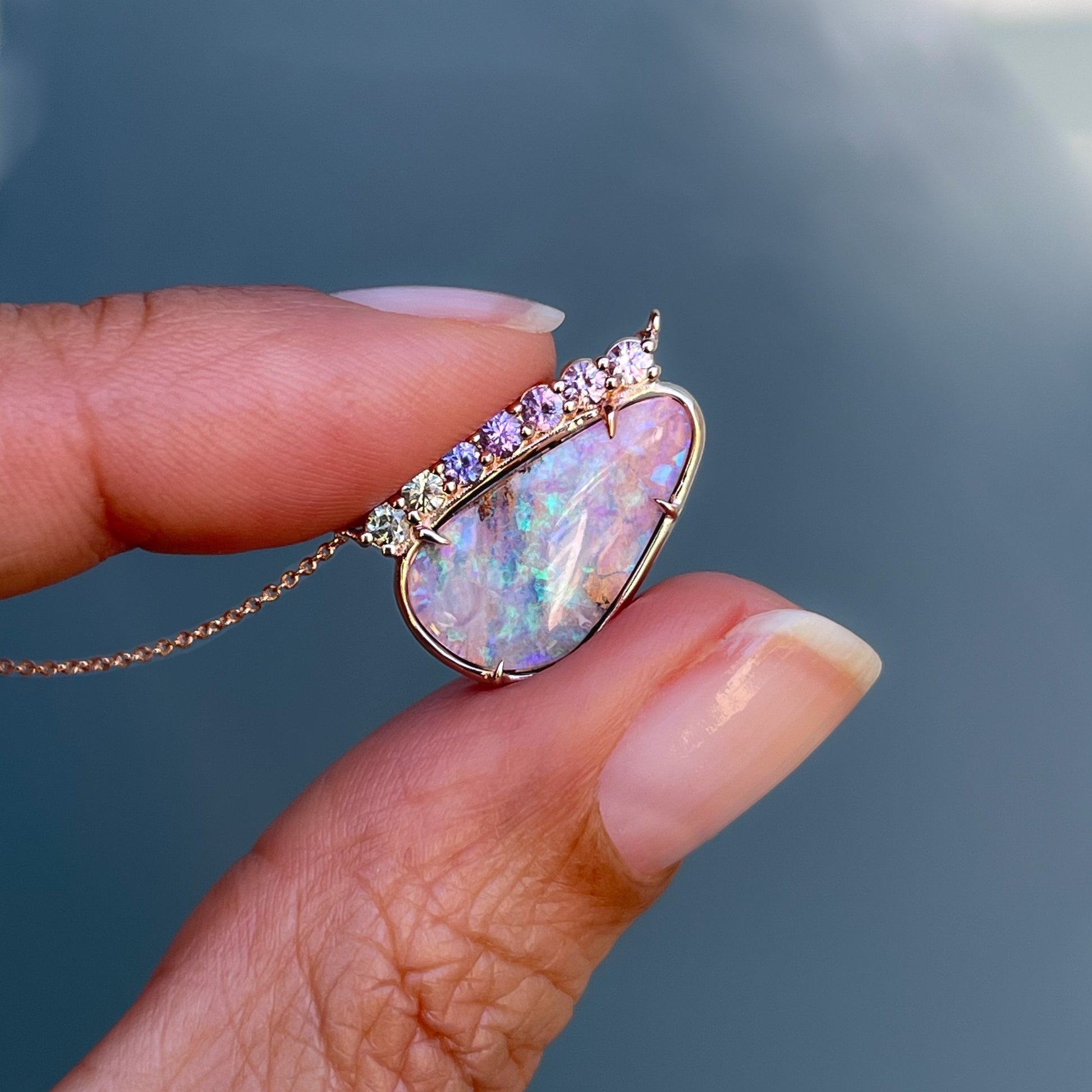 Rose gold lavender opal necklace by NIXIN Jewelry
