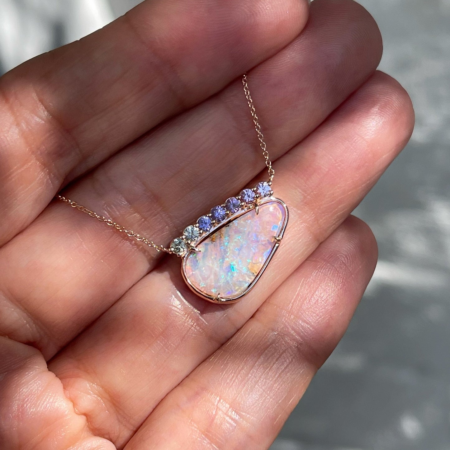 Ombre sapphire necklace with pink opal by NIXIN Jewelry