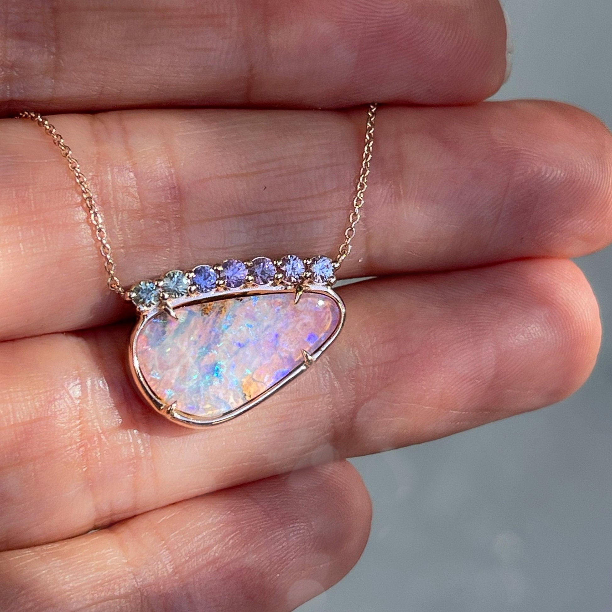 Opal and purple sapphire necklace by NIXIN Jewelry