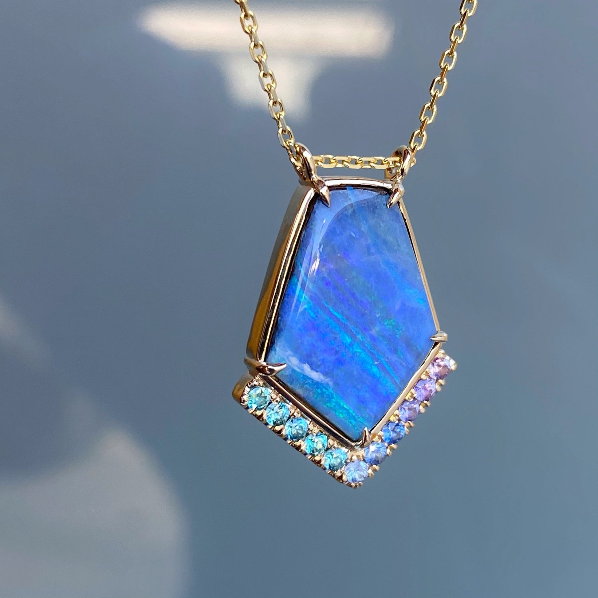 Blue Phoenix Sapphire and Boulder Opal Necklace by NIXIN Jewelry