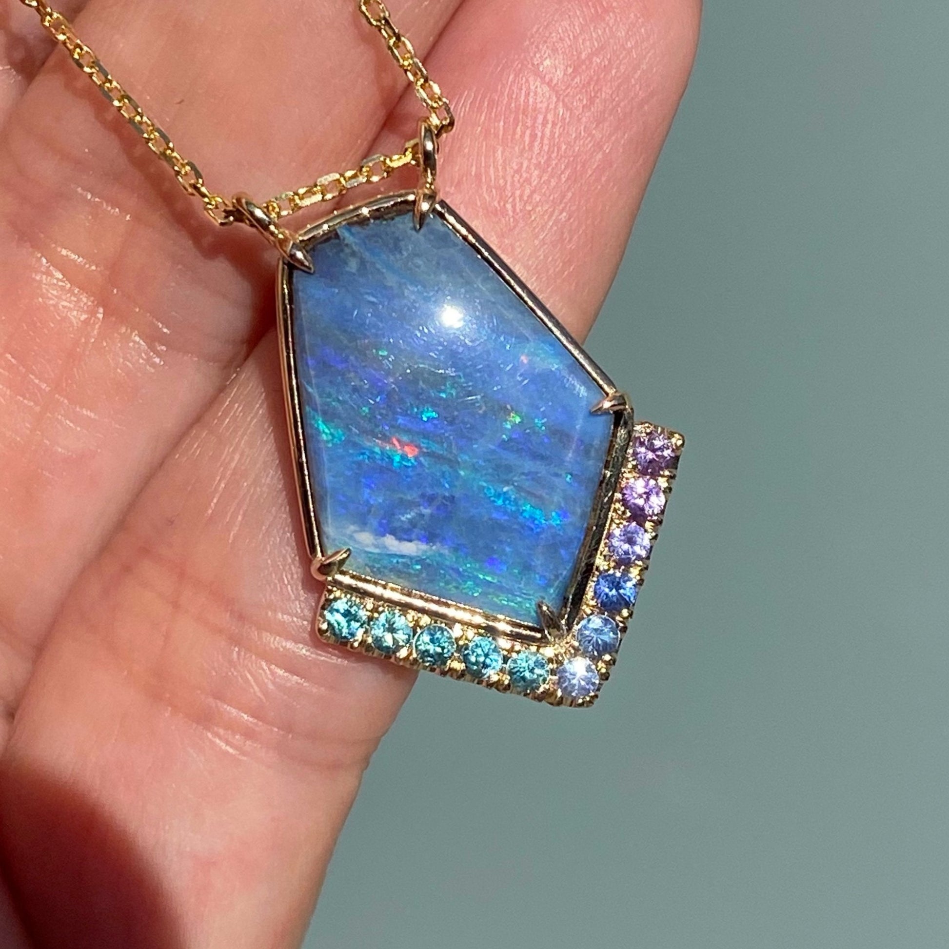 Blue Phoenix Sapphire and Boulder Opal Necklace by NIXIN Jewelry