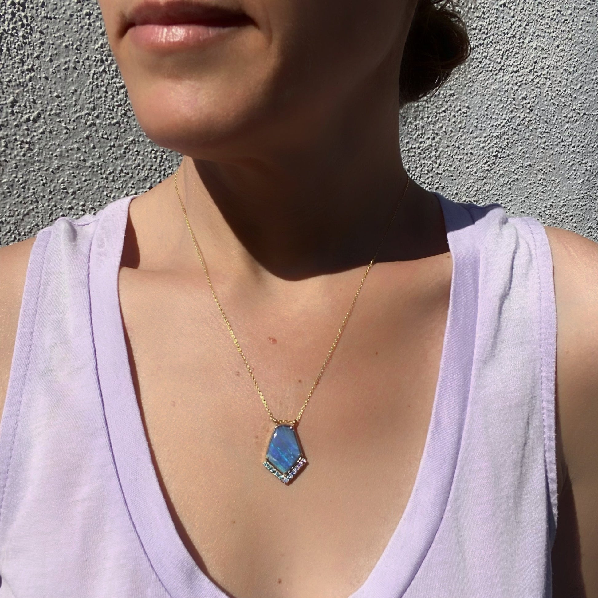 Blue Phoenix Sapphire and Boulder Opal Necklace by NIXIN Jewelry