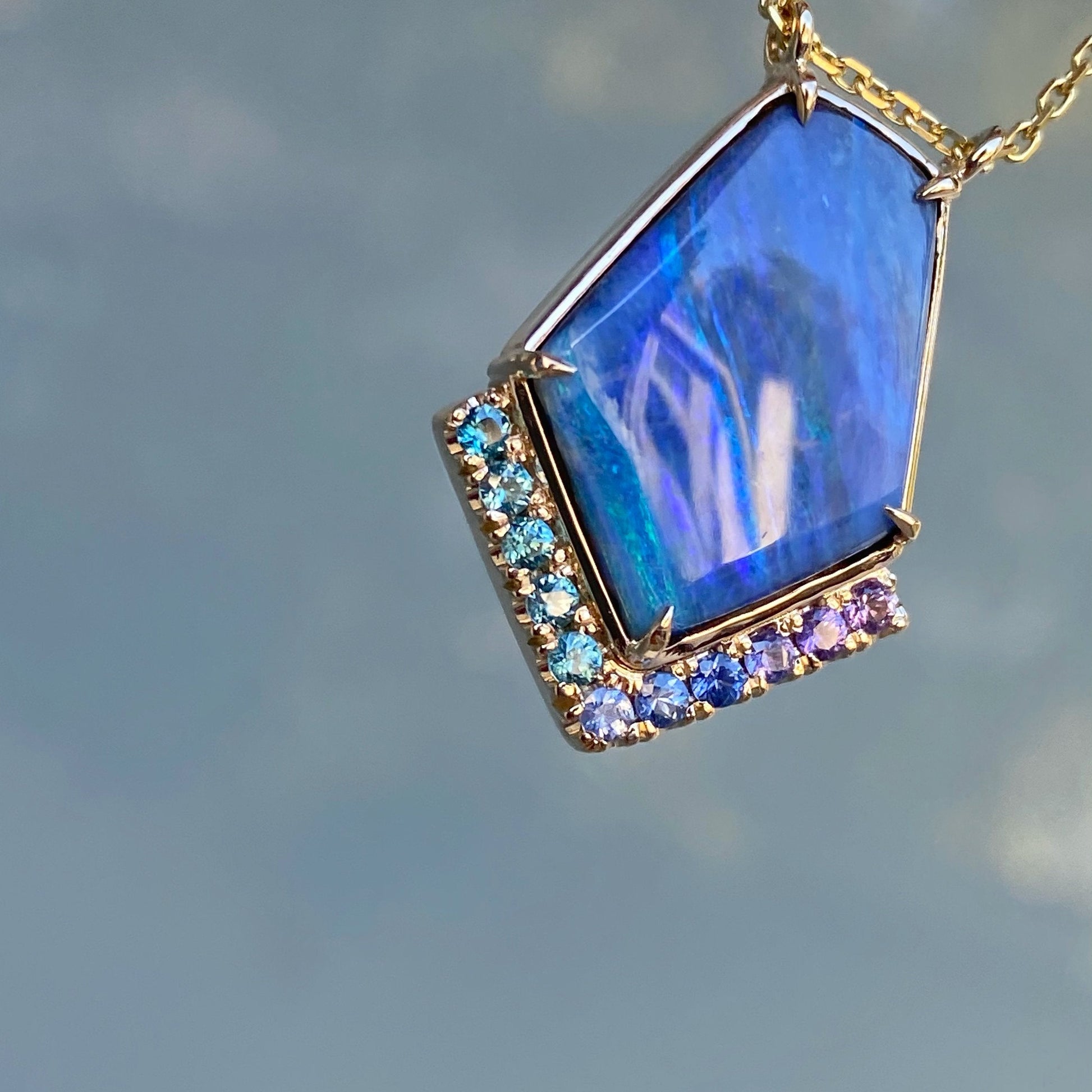 Blue Phoenix Sapphire and Boulder Opal Necklace by NIXIN Jewelry
