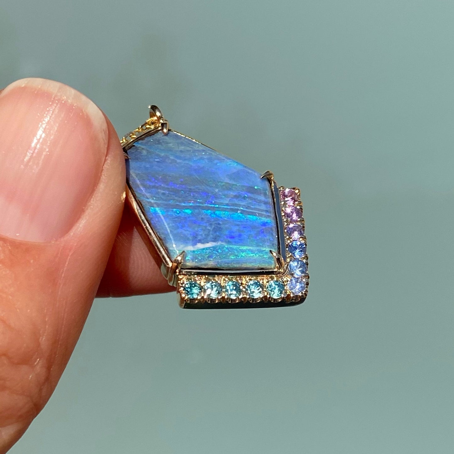 Blue Phoenix Sapphire and Boulder Opal Necklace by NIXIN Jewelry