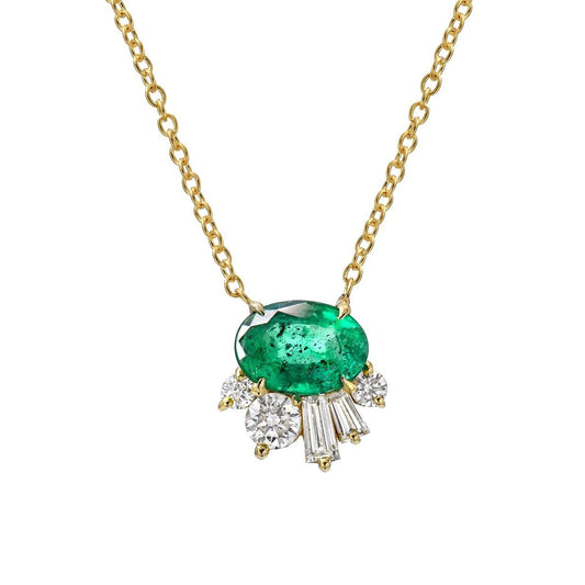 Emerald and Diamond Deco Demi Necklace
