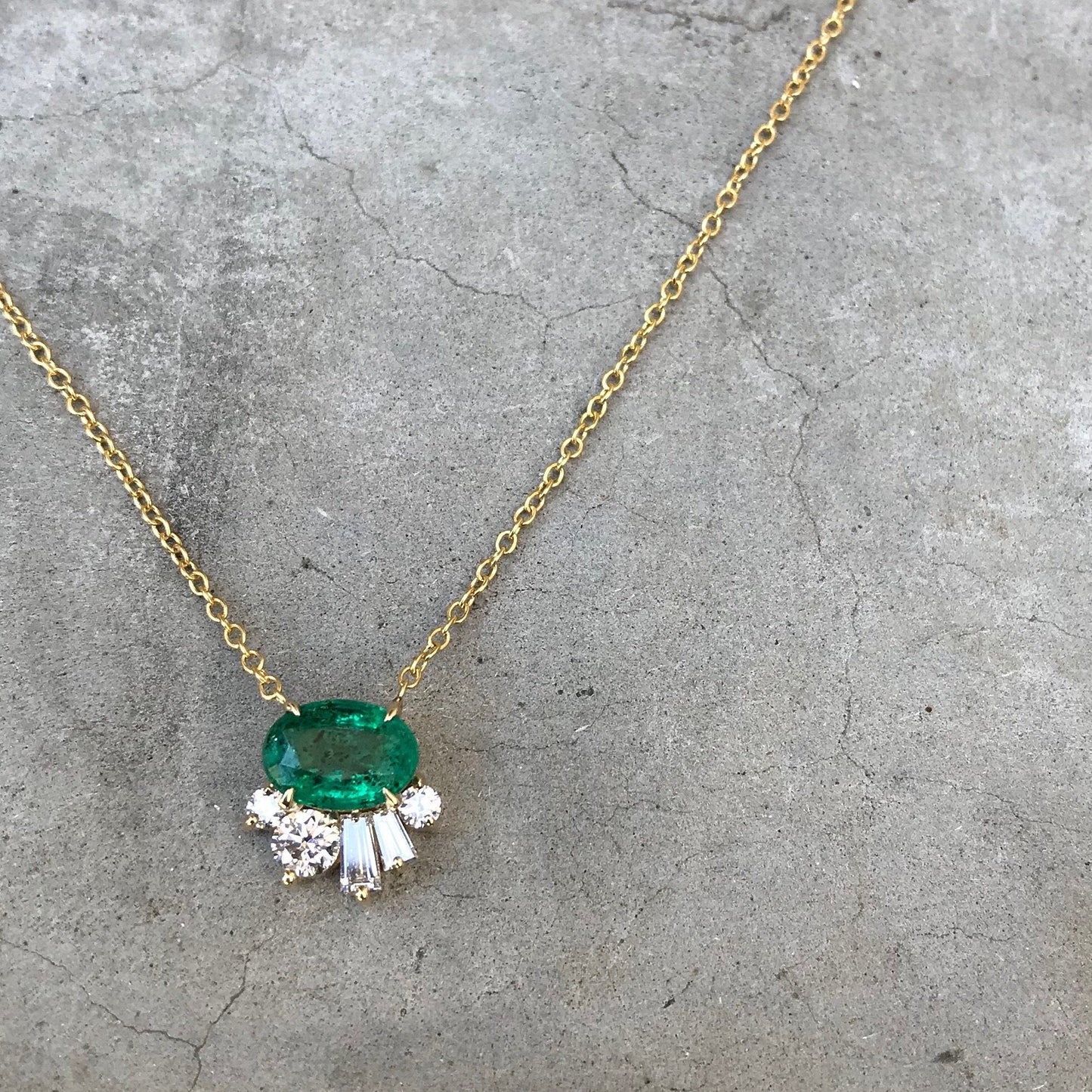 Emerald and Diamond Deco Demi Necklace-necklace-NIXIN-14k Rose Gold-NIXIN