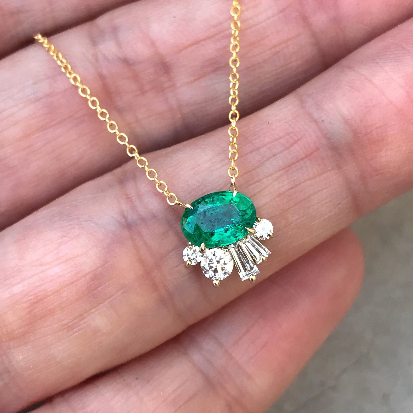 Emerald and Diamond Deco Demi Necklace-necklace-NIXIN-14k Rose Gold-NIXIN