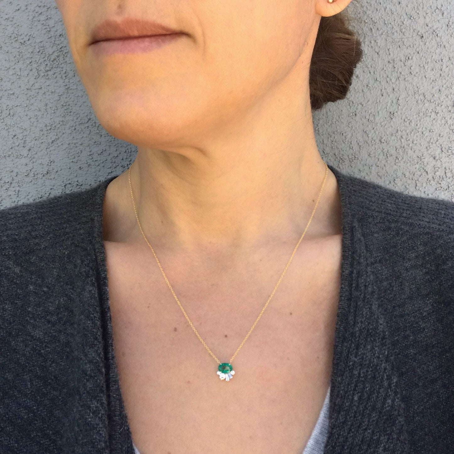 Emerald and Diamond Deco Demi Necklace-necklace-NIXIN-14k Rose Gold-NIXIN