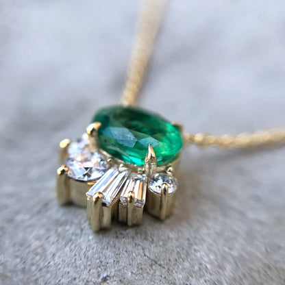 Emerald and Diamond Deco Demi Necklace-necklace-NIXIN-14k Rose Gold-NIXIN
