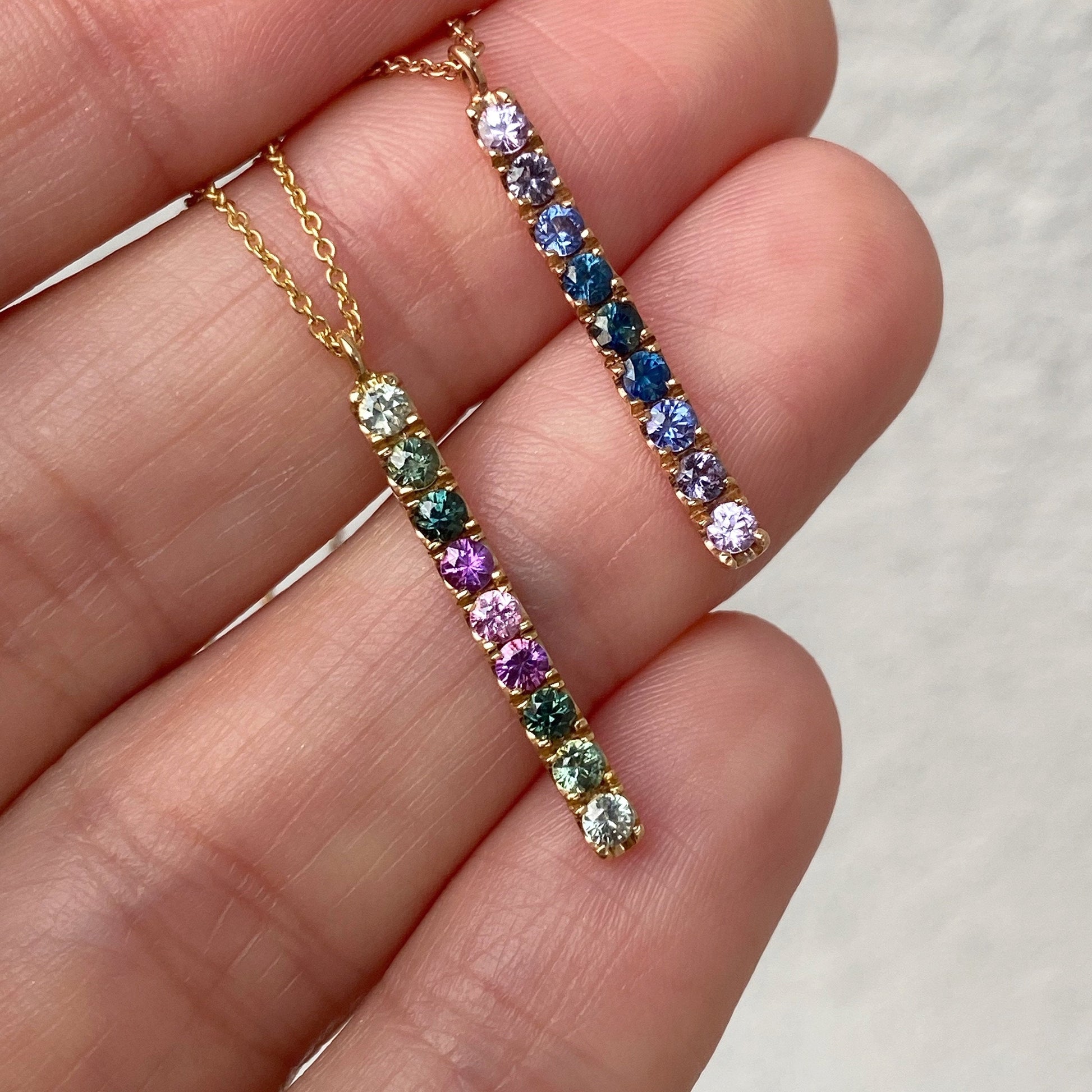 French Lavender Double Linea Ombré Sapphire Bar Necklace line + hue collaboration with NIXIN Jewelry