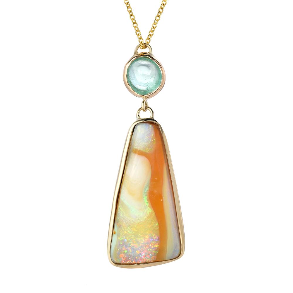 Fusion Muzo Colombian Emerald Opal Necklace on white background