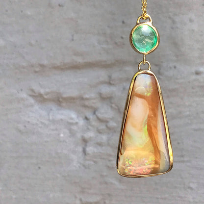 Fusion Muzo Colombian Emerald Opal Necklace hanging in shade