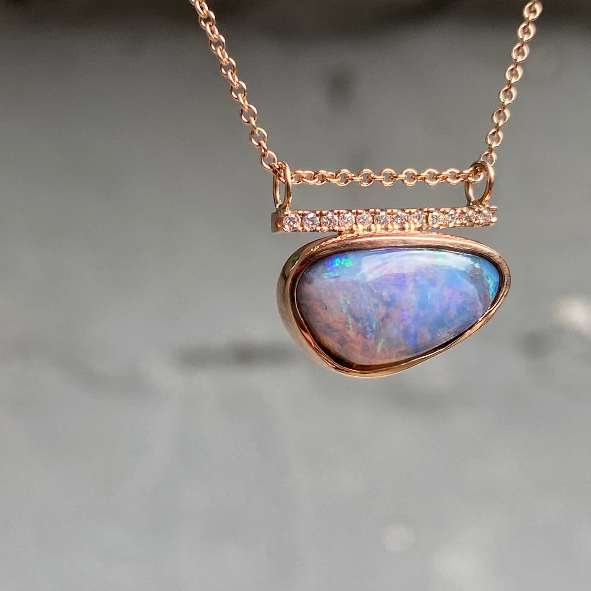 Opal necklace in 14k rose gold by NIXIN Jewelry