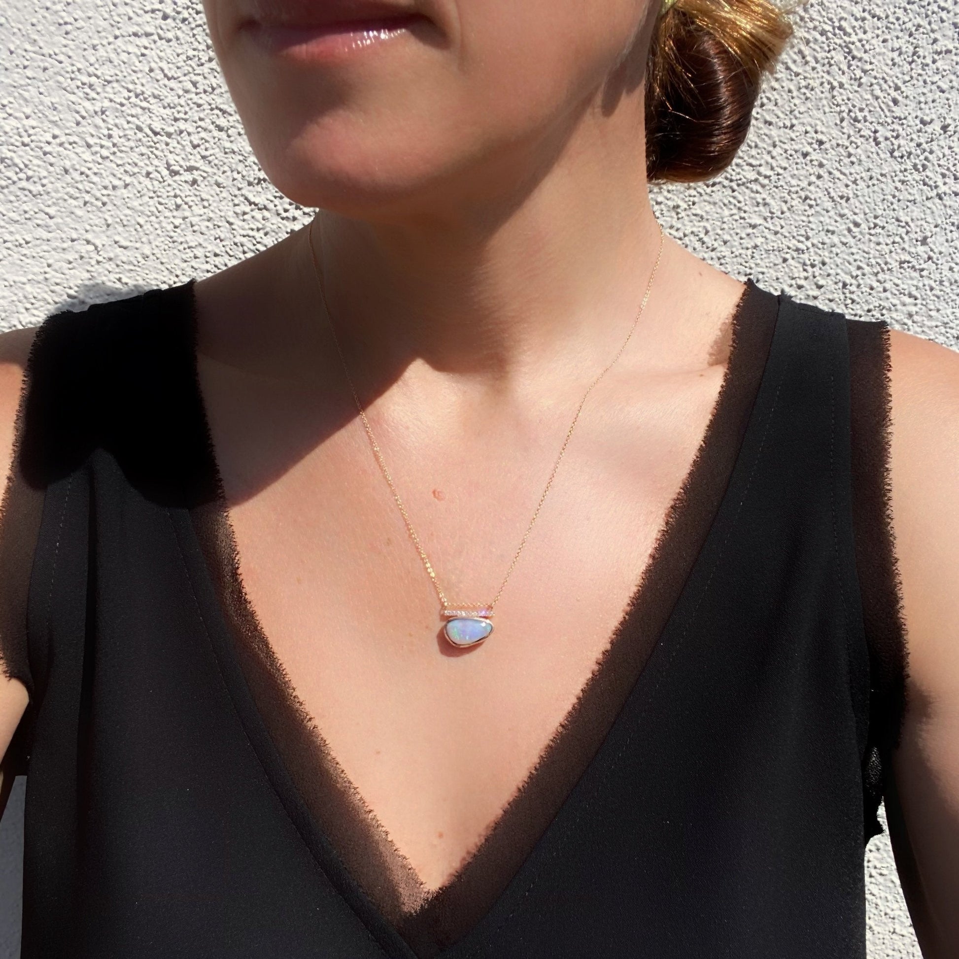 Model shot of Opal Pendant by NIXIN Jewelry