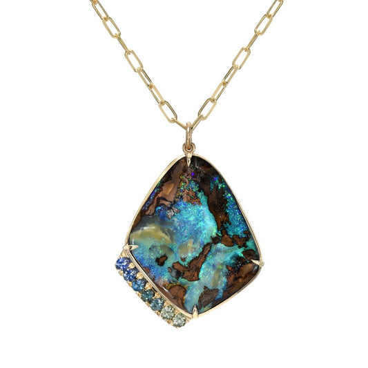 Hidden Cove Sapphire and Opal Necklace by NIXIN Jewelry on white background