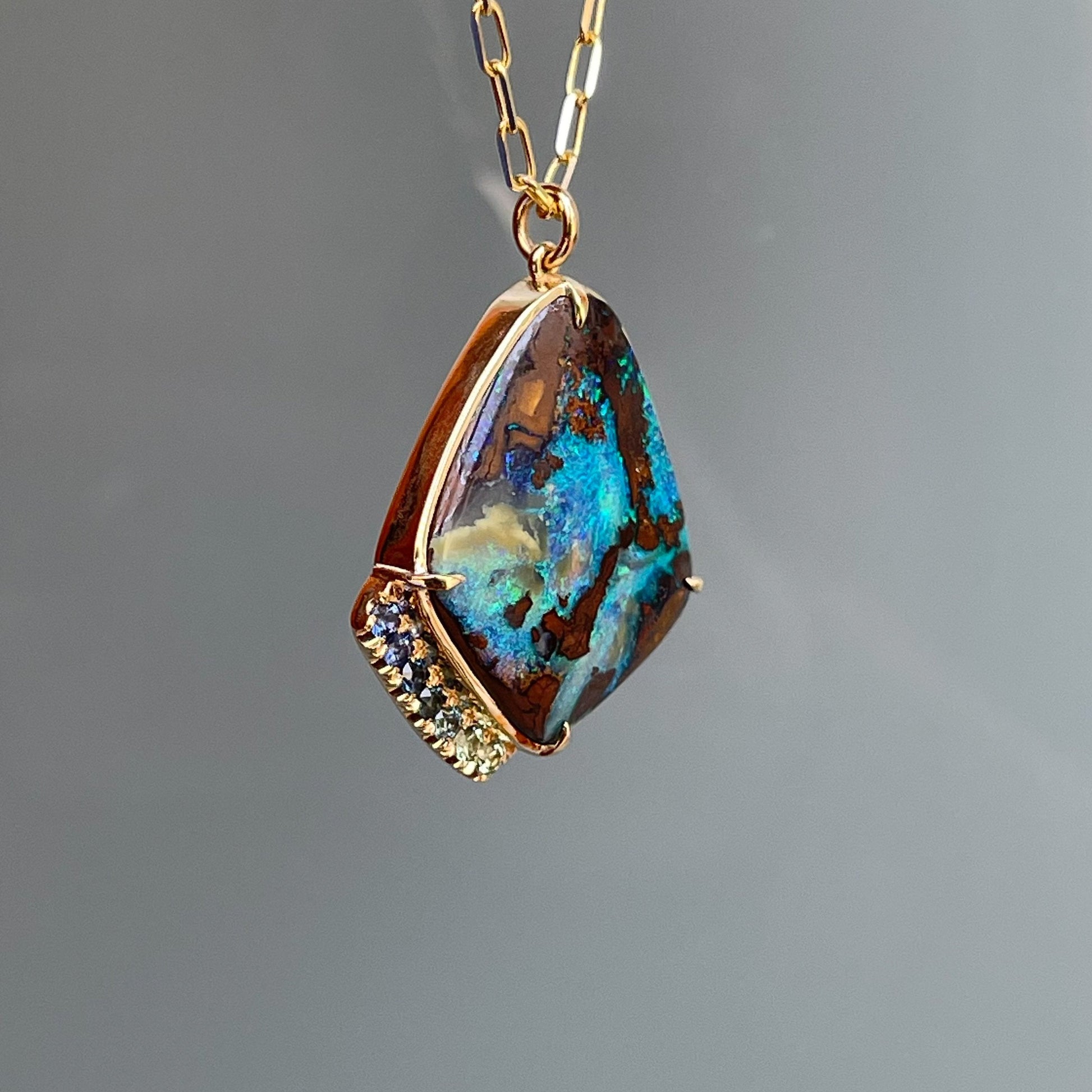 Natural opal necklace with Australian Opal by NIXIN Jewelry shown in profile