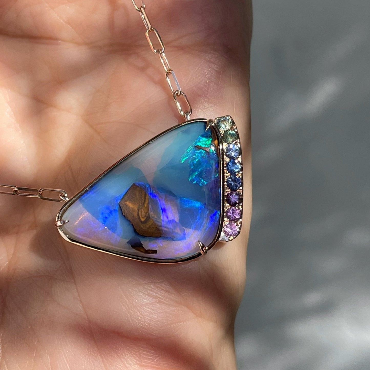 Purple opal sapphire necklace by NIXIN Jewelry