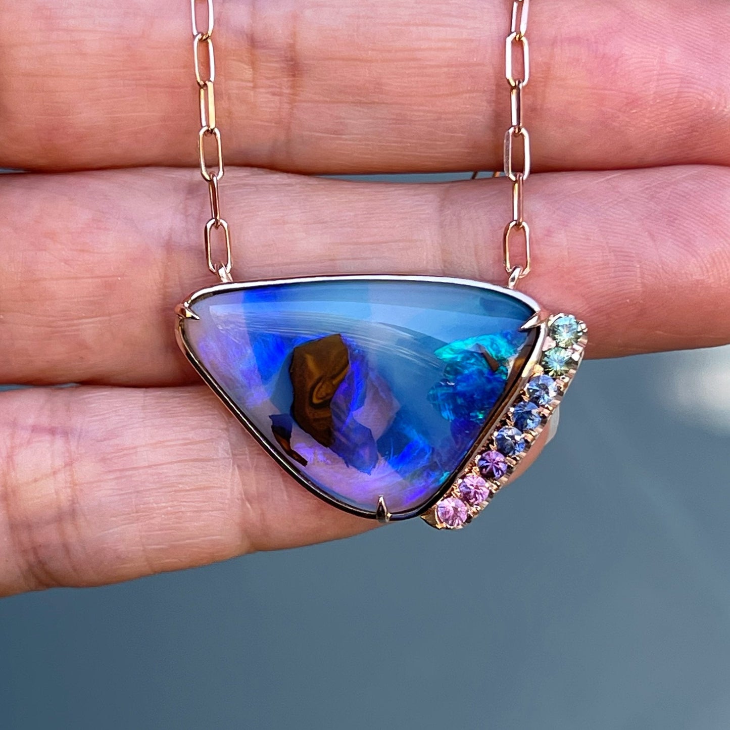 Lavender opal necklace with ombre sapphires by NIXIN Jewelry