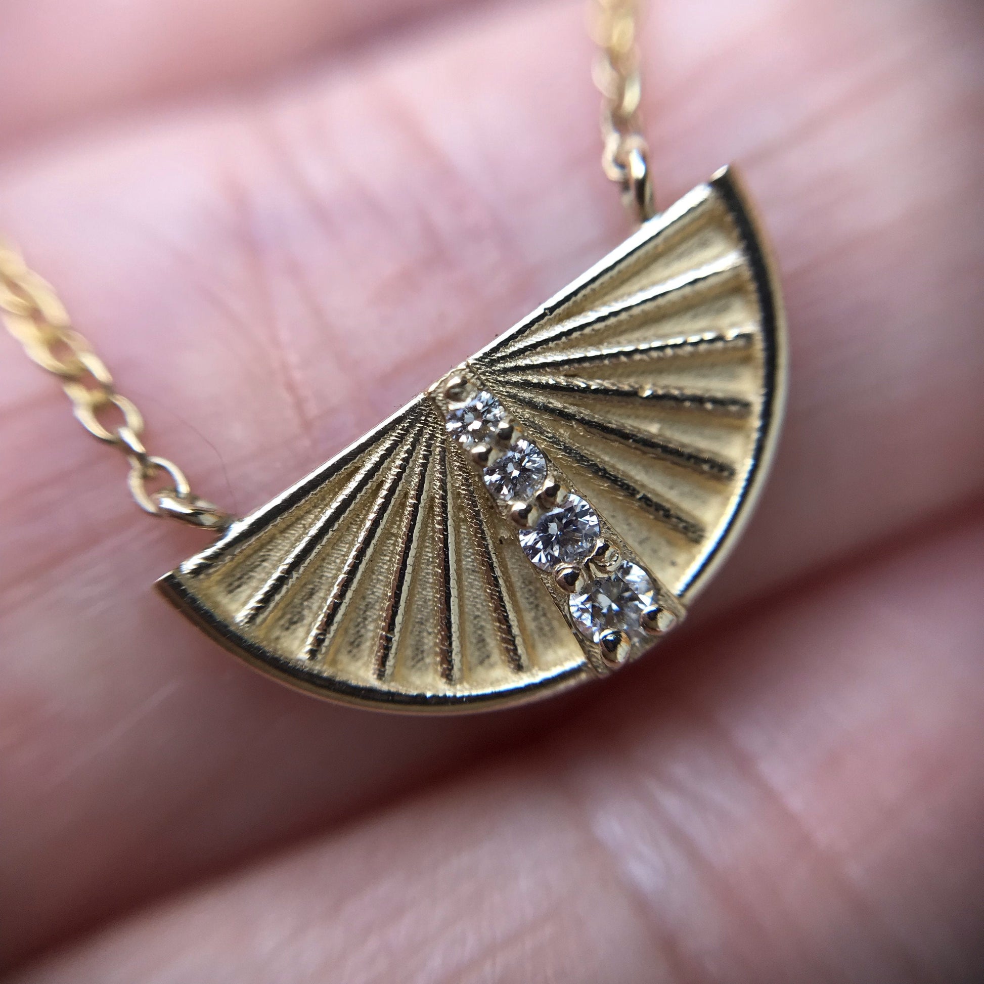 Rise Diamond Half Circle Necklace-necklace-NIXIN-14k Yellow Gold-NIXIN